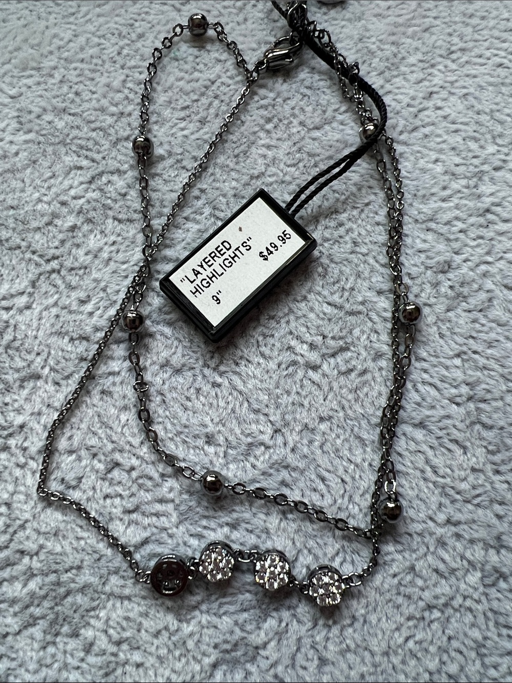 Layered Highlights 3-Row Crystal Pendant anklet/bracelet - black hematite